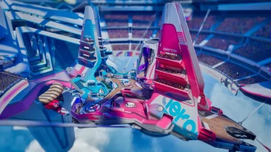 Futuristic sports arena with colorful architecture.