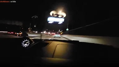 Night highway view from car dashboard