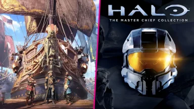 Pirate adventure ship and Halo Master Chief helmet