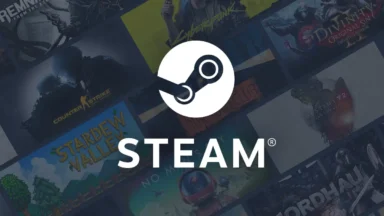 Steam logo over collage of popular video games