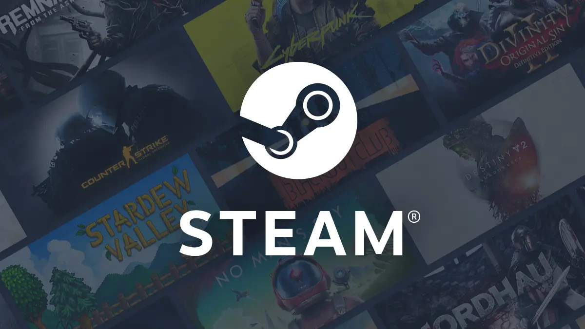 Steam logo over collage of popular video games
