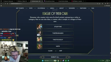 Streamer Awards League of Their Own voting page