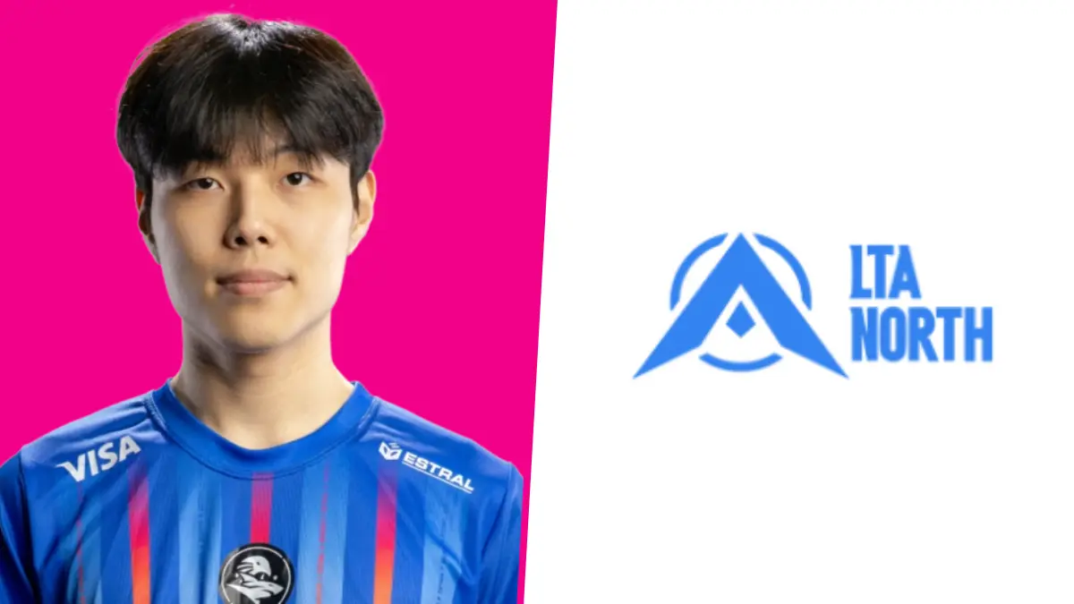 Esports player beside LLA North logo