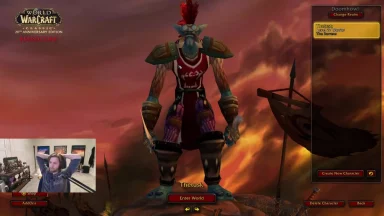 World of Warcraft character creation screen with streamer.