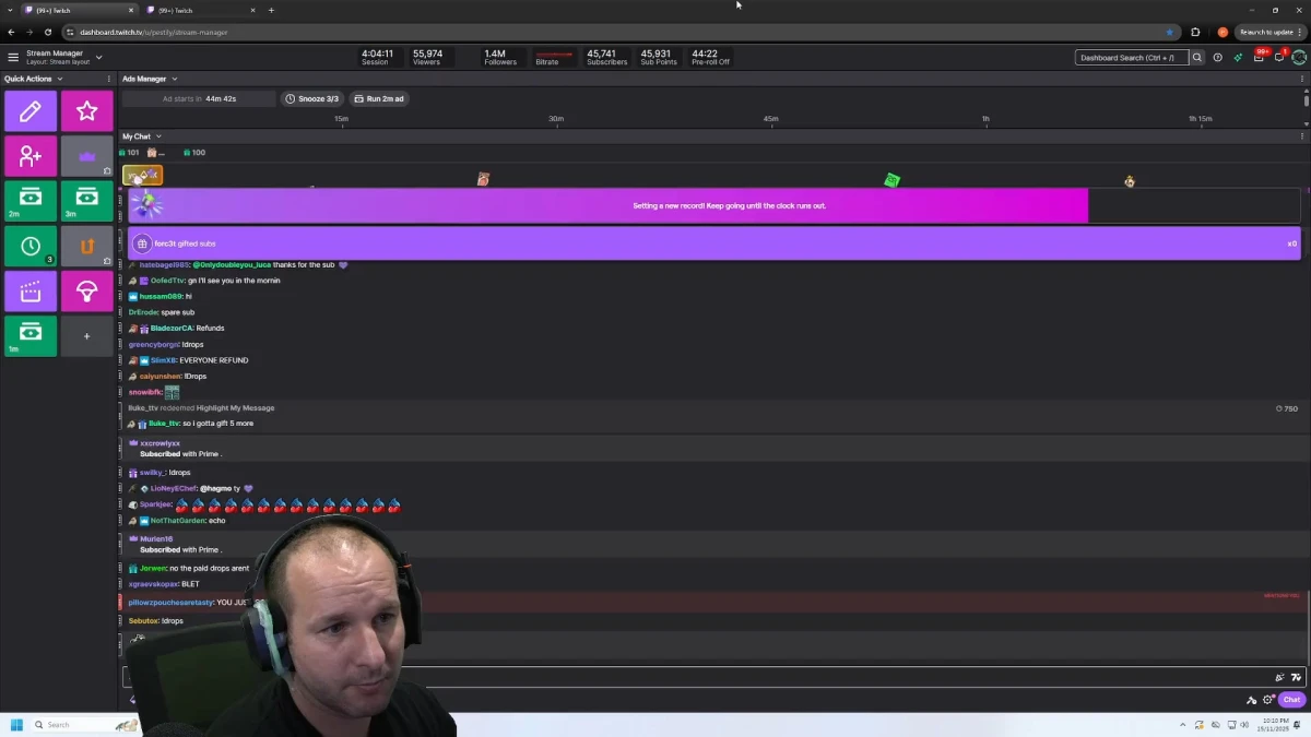 Streamer managing Twitch chat dashboard interface
