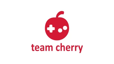 Team Cherry logo, red cherry game controller