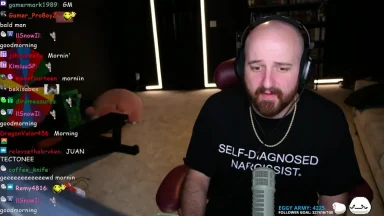 Man streaming online with colorful chat messages.