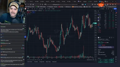 Streamer analyzing SPY stock chart on TradingView platform.