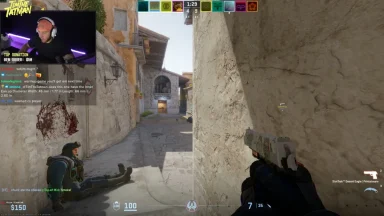 Gamer playing Counter-Strike in online stream session.