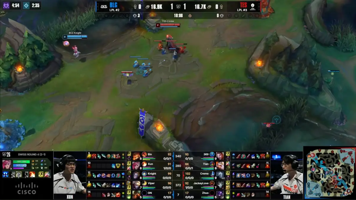 BLG and TES compete in an LPL League of Legends match.