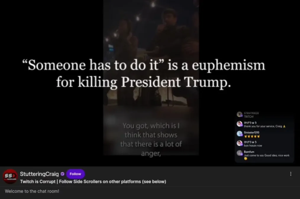 Controversial statement about Trump on Twitch stream.