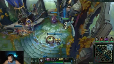 League of Legends gameplay with champions at base