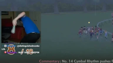 Streamer dancing and horse racing game on screen