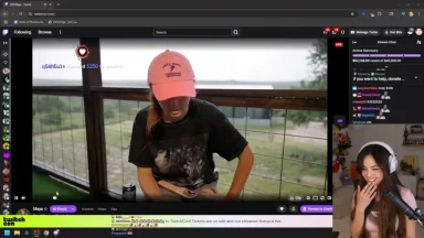 Streamer in pink hat on Twitch fundraiser stream.