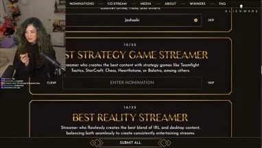 Streamer nominating for best strategy and reality streamer awards
