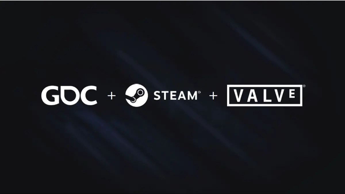 GDC, Steam, and Valve logos on dark background
