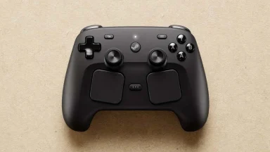 Black Steam controller on beige background