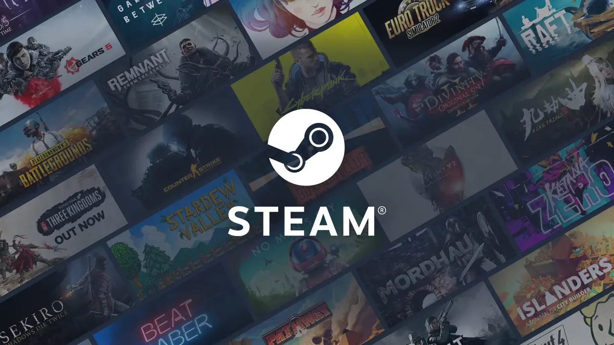 Steam logo with popular video game titles