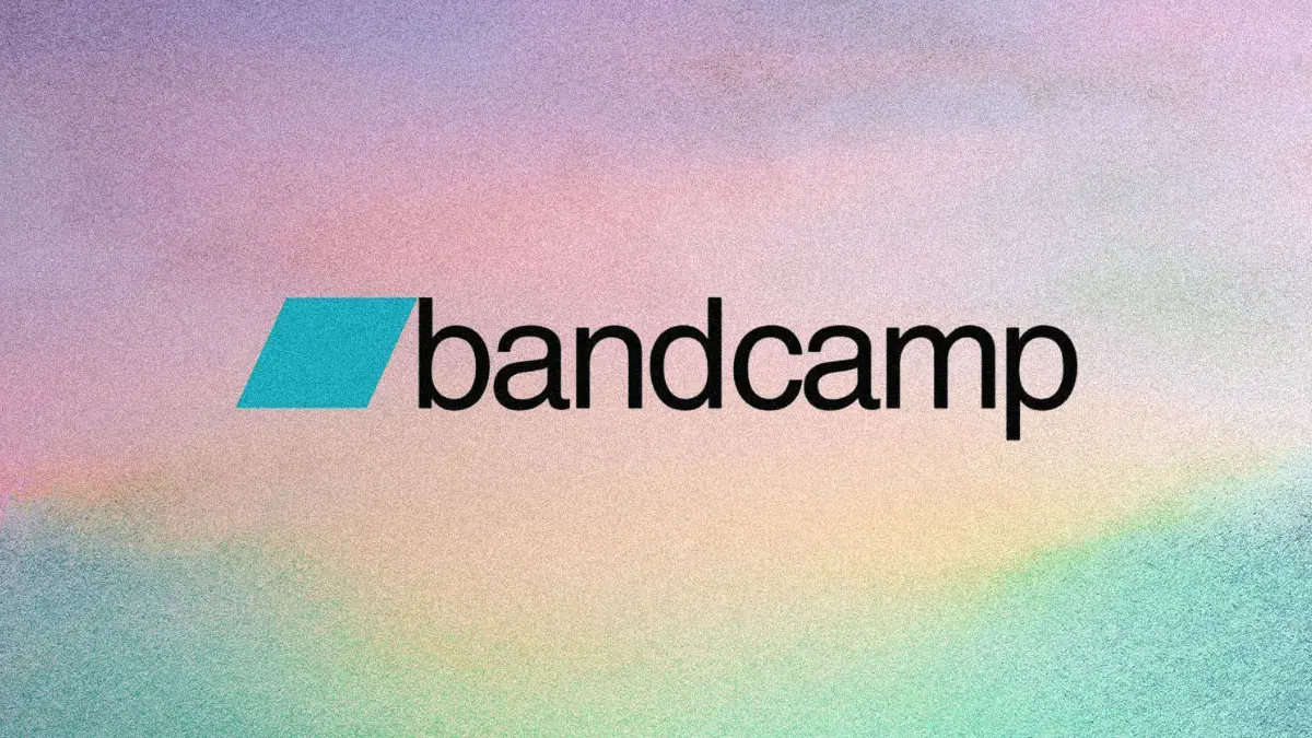 Bandcamp logo on pastel gradient background