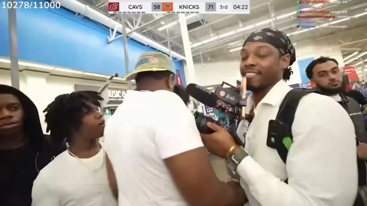 Group of men filming inside retail store