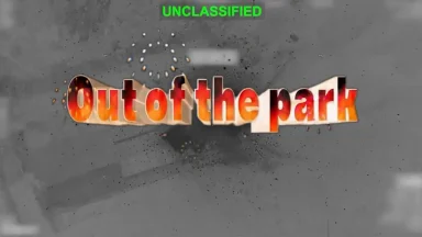 Fiery 3D text reading Out of the Park