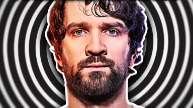 Bearded man with spiral background.