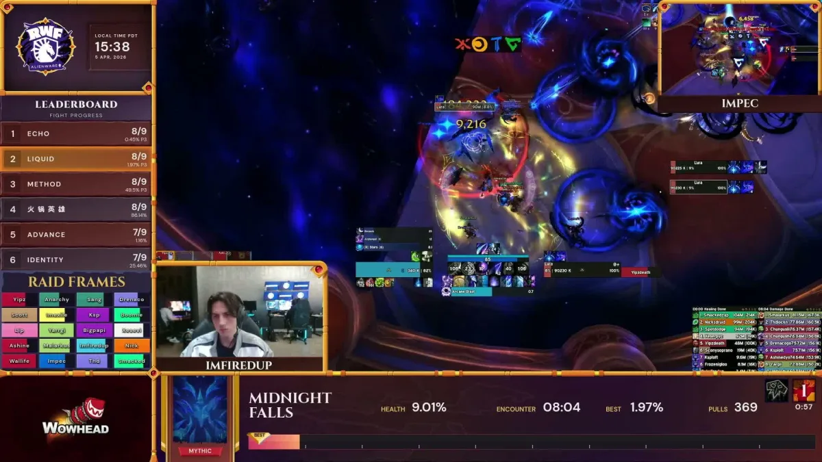 World of Warcraft raid livestream with leaderboard and gameplay