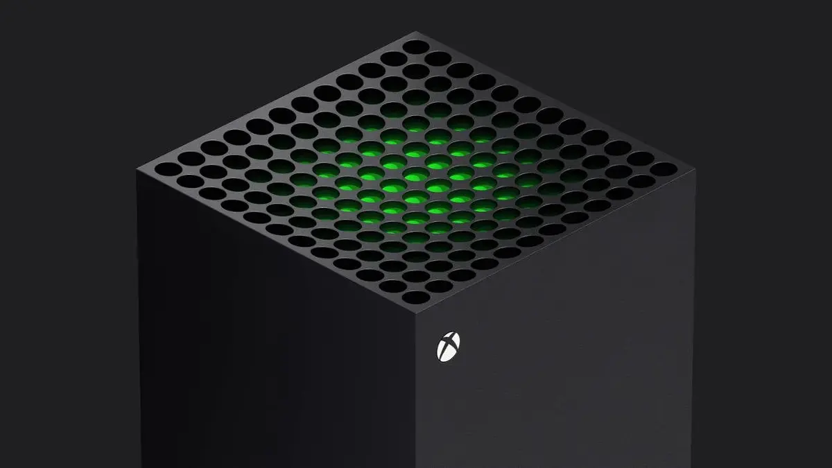Black Xbox Series X console with glowing green vent