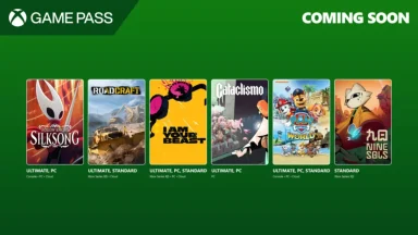 Upcoming Xbox Game Pass titles displayed with covers.