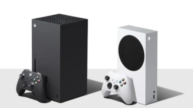 Xbox Series X and S consoles with controllers