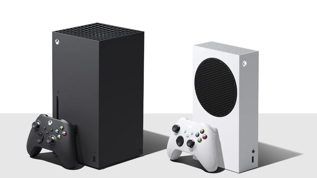 Xbox Series X and S consoles with controllers