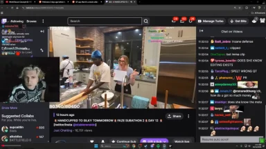 Streamers cooking together during a live Twitch broadcast.