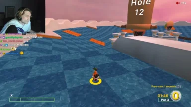 Streamer playing mini golf video game Hole 12