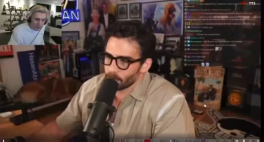 Streamer talking into microphone during live broadcast