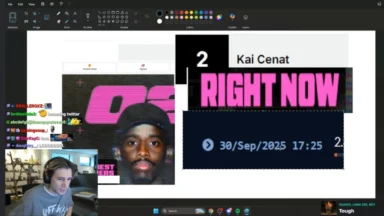 Streaming interface with portrait and bold RIGHT NOW text