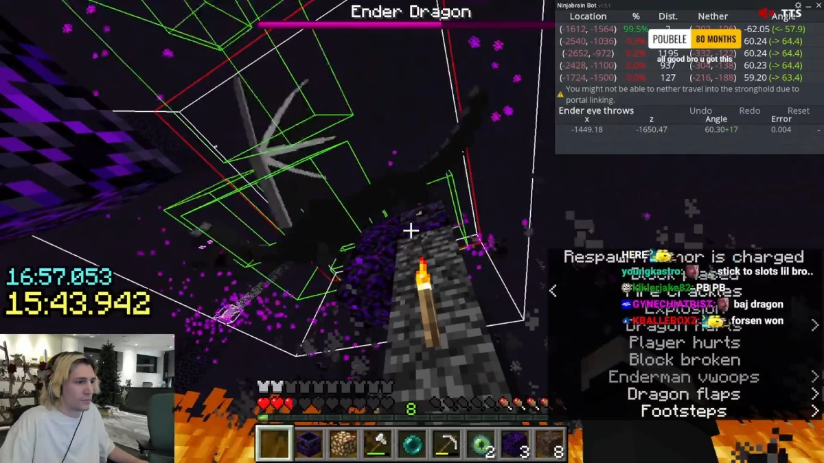 Minecraft player battles Ender Dragon in livestream.