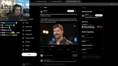 Livestream screen showing social media post and interview clip