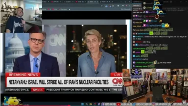 Streamer watches CNN breaking news on Iran-Israel tensions.