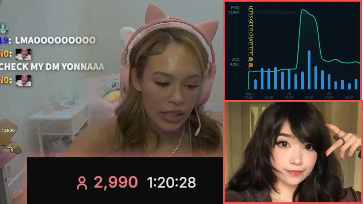 Streamer wearing pink cat-ear headset during livestream