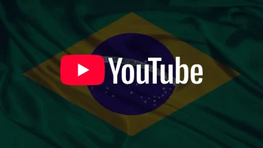 YouTube logo on Brazilian flag background.